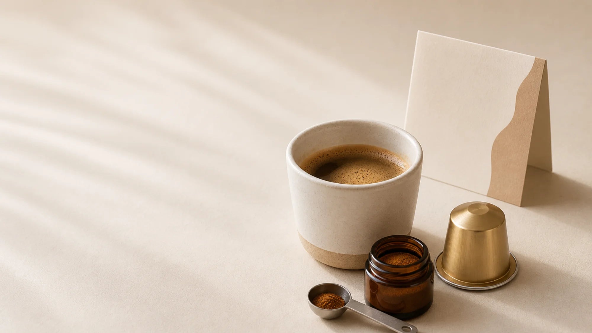 The Daily Ritual: espresso in keramische kop met jar, lepel, capsule